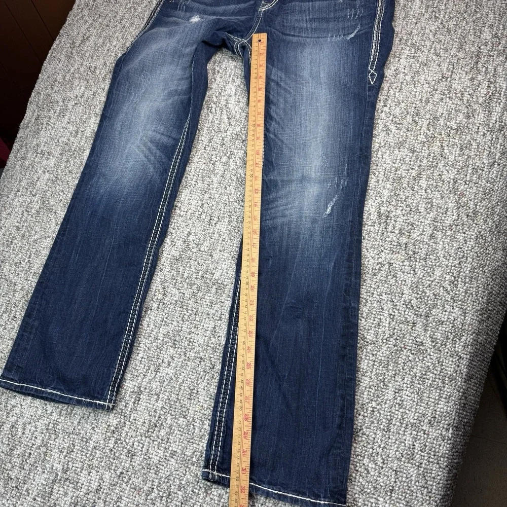 Rock Revival Kai Jeans Womens 30 Fits 32x32 Easy Boot Rhinestone Blue Denim - Picture 4 of 15